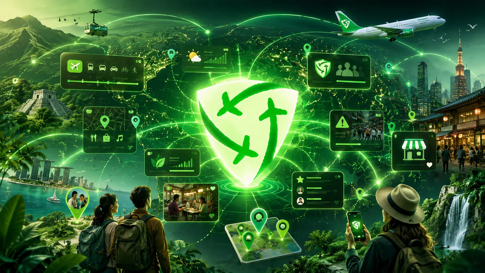 Lucky Earth travel map, city snapshots, AI assistant and responsible travel ecosystem